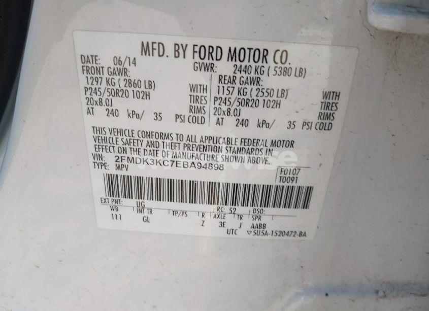 Photo 9 of 2014 Ford Edge LIMITED (VIN 2FMDK3KC7EBA94898)