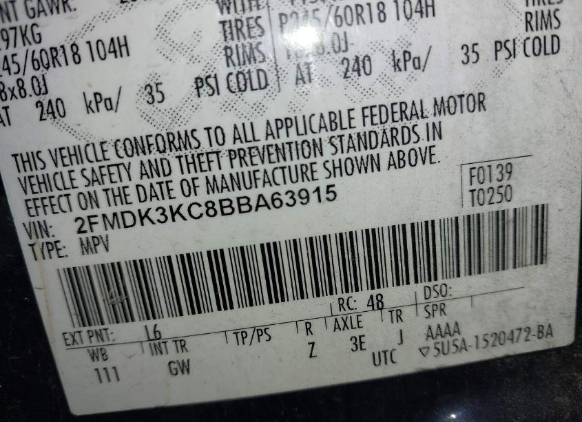 Photo 9 of 2011 Ford Edge LIMITED (VIN 2FMDK3KC8BBA63915)