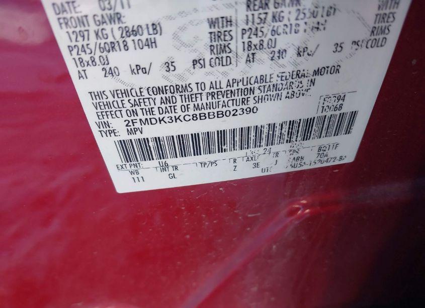 Photo 9 of 2011 Ford Edge LIMITED (VIN 2FMDK3KC8BBB02390)