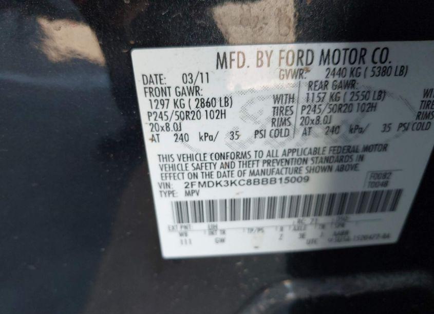 Photo 9 of 2011 Ford Edge LIMITED (VIN 2FMDK3KC8BBB15009)