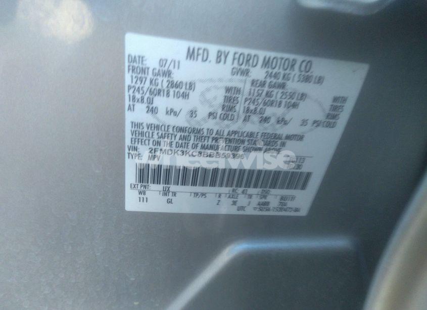 Photo 9 of 2011 Ford Edge LIMITED (VIN 2FMDK3KC8BBB59396)