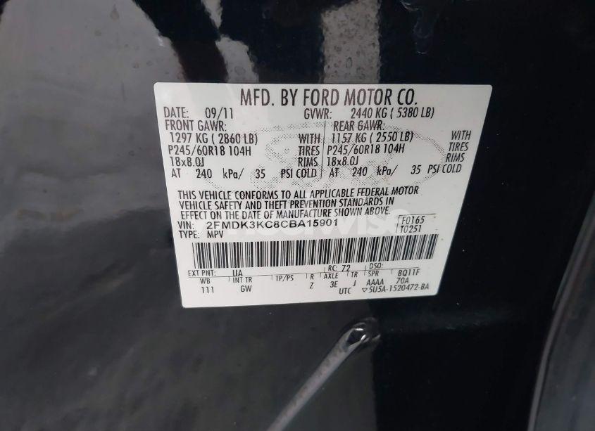 Photo 9 of 2012 Ford Edge LIMITED (VIN 2FMDK3KC8CBA15901)