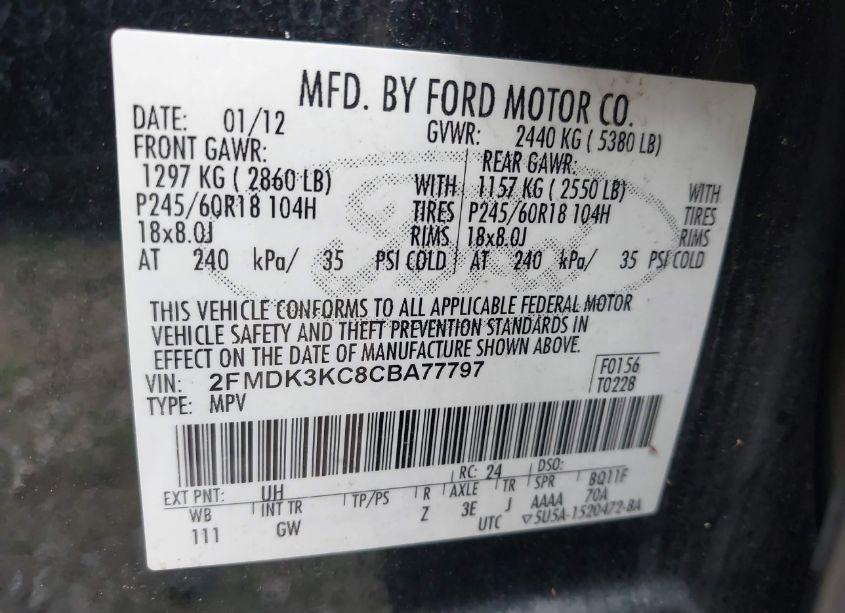 Photo 9 of 2012 Ford Edge LIMITED (VIN 2FMDK3KC8CBA77797)