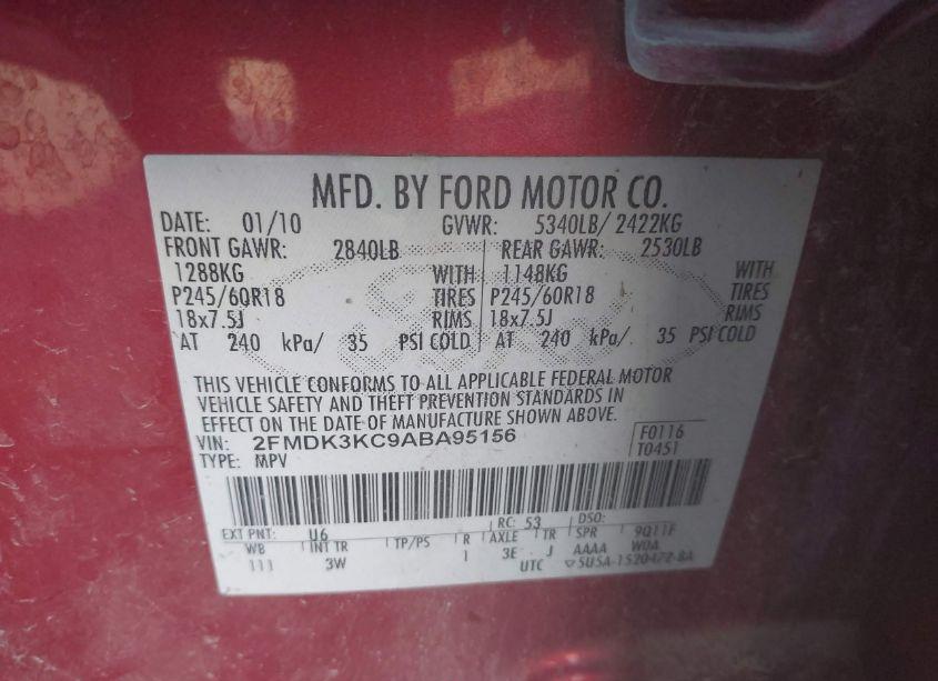 Photo 9 of 2010 Ford Edge LIMITED (VIN 2FMDK3KC9ABA95156)