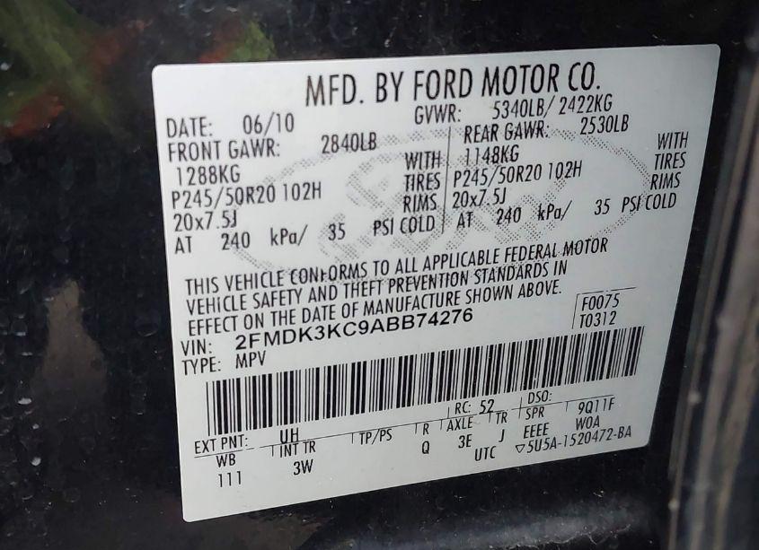 Photo 9 of 2010 Ford Edge LIMITED (VIN 2FMDK3KC9ABB74276)