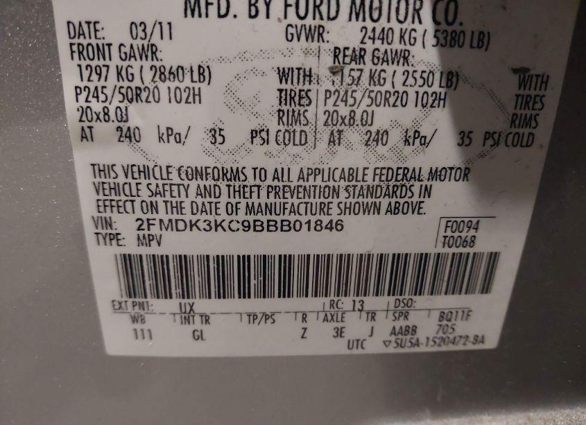 Photo 9 of 2011 Ford Edge LIMITED (VIN 2FMDK3KC9BBB01846)