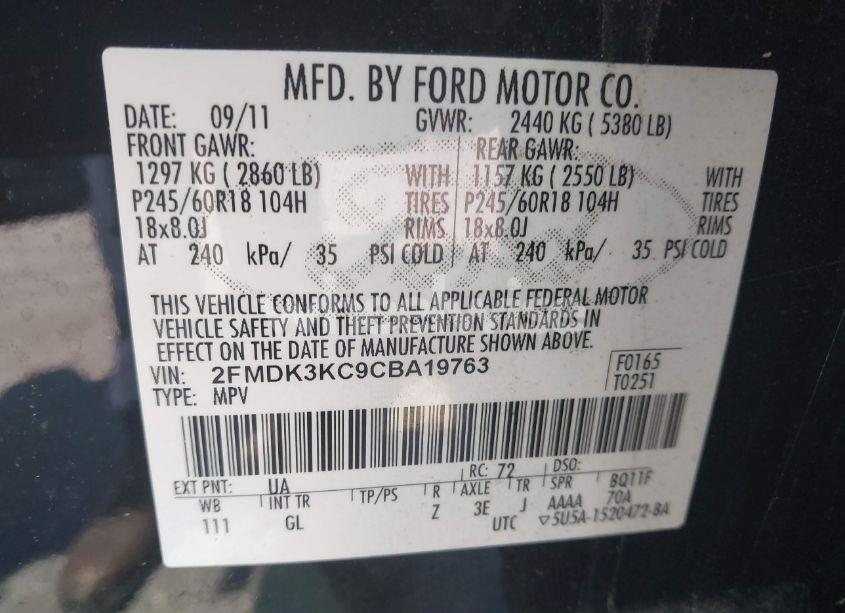 Photo 9 of 2012 Ford Edge LIMITED (VIN 2FMDK3KC9CBA19763)