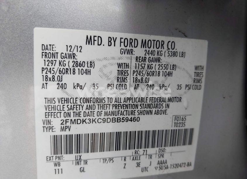 Photo 9 of 2013 Ford Edge LIMITED (VIN 2FMDK3KC9DBB59460)