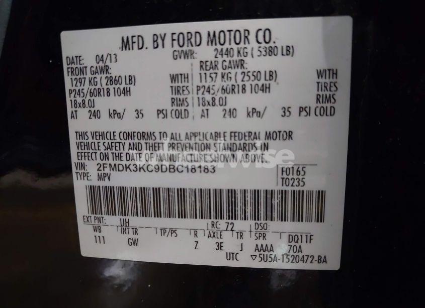 Photo 9 of 2013 Ford Edge LIMITED (VIN 2FMDK3KC9DBC18183)