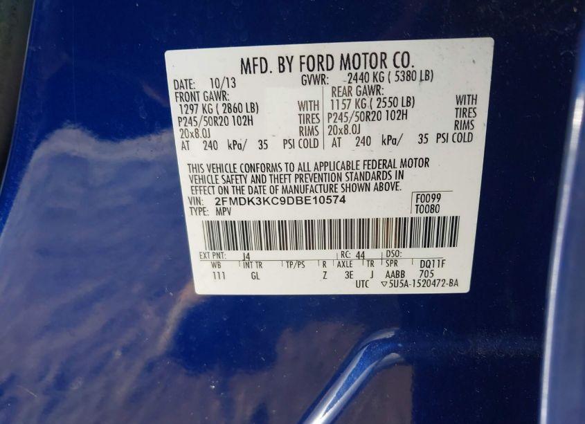 Photo 9 of 2013 Ford Edge LIMITED (VIN 2FMDK3KC9DBE10574)