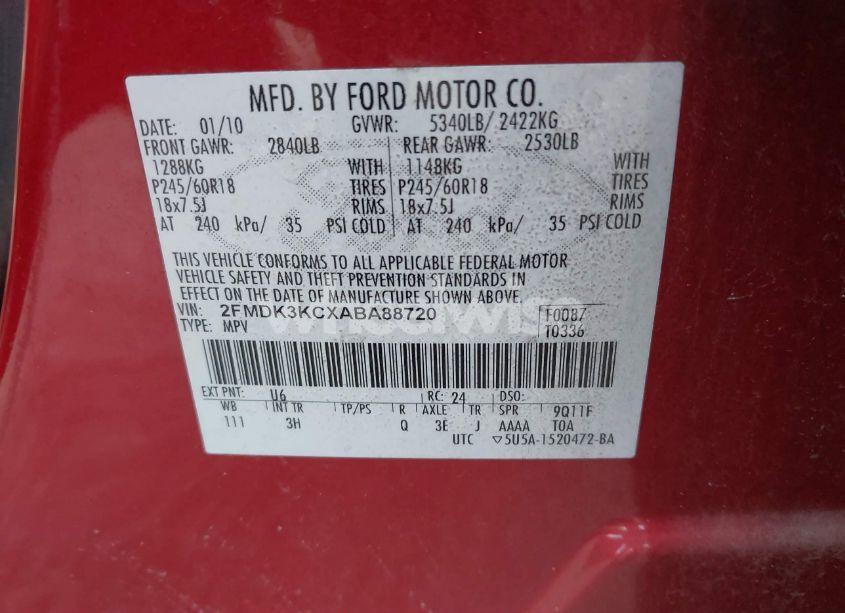 Photo 9 of 2010 Ford Edge LIMITED (VIN 2FMDK3KCXABA88720)