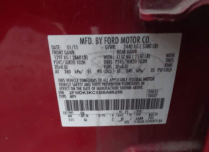 Photo 9 of 2011 Ford Edge LIMITED (VIN 2FMDK3KCXBBA86256)