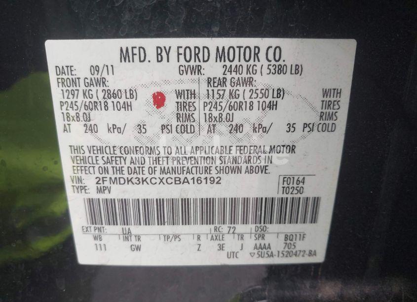 Photo 9 of 2012 Ford Edge LIMITED (VIN 2FMDK3KCXCBA16192)