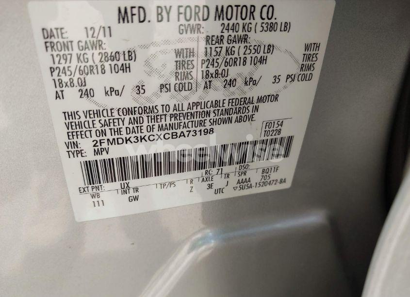 Photo 9 of 2012 Ford Edge LIMITED (VIN 2FMDK3KCXCBA73198)