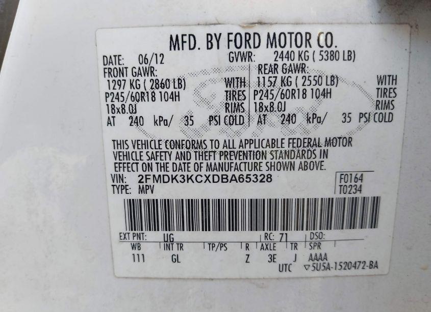 Photo 9 of 2013 Ford Edge LIMITED (VIN 2FMDK3KCXDBA65328)