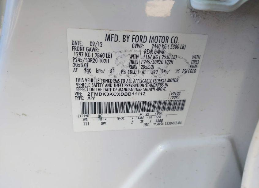 Photo 9 of 2013 Ford Edge LIMITED (VIN 2FMDK3KCXDBB11112)