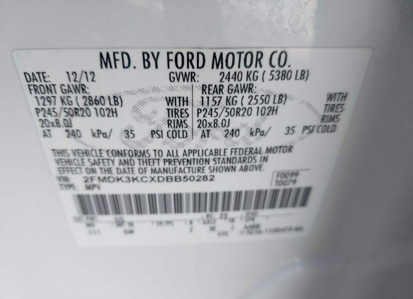 Photo 9 of 2013 Ford Edge LIMITED (VIN 2FMDK3KCXDBB50282)