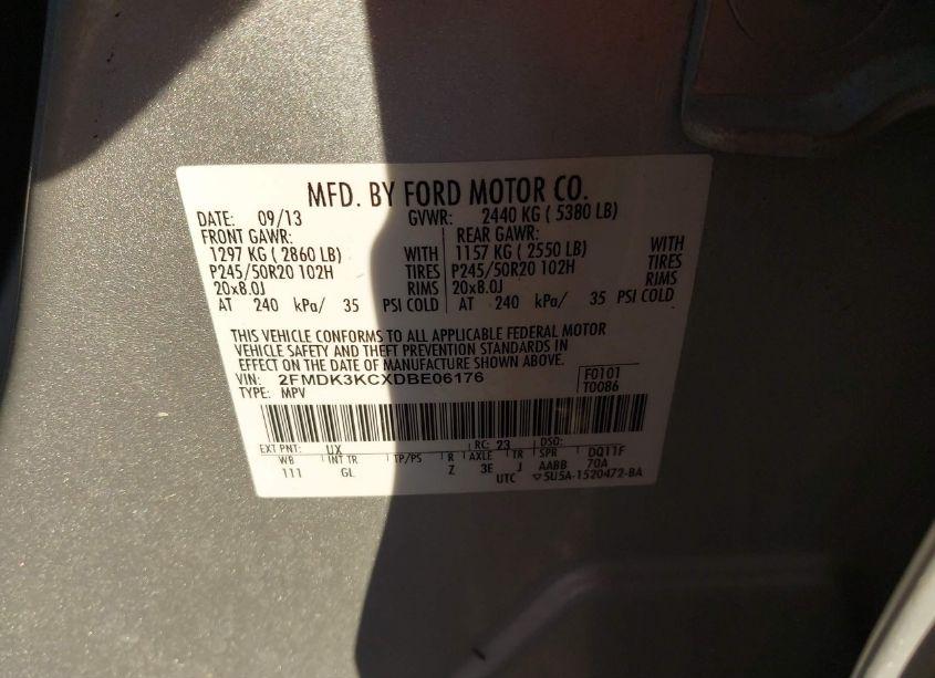 Photo 9 of 2013 Ford Edge LIMITED (VIN 2FMDK3KCXDBE06176)