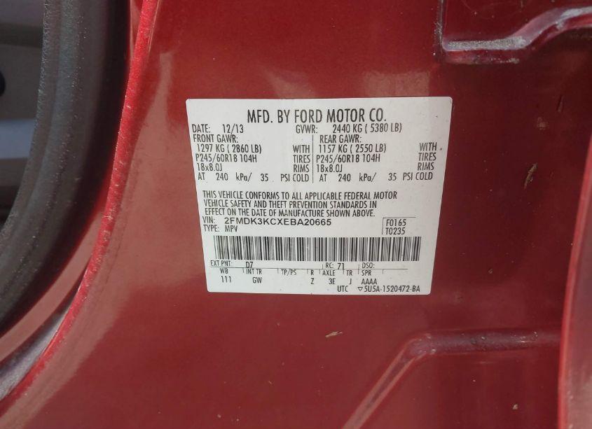 Photo 9 of 2014 Ford Edge LIMITED (VIN 2FMDK3KCXEBA20665)