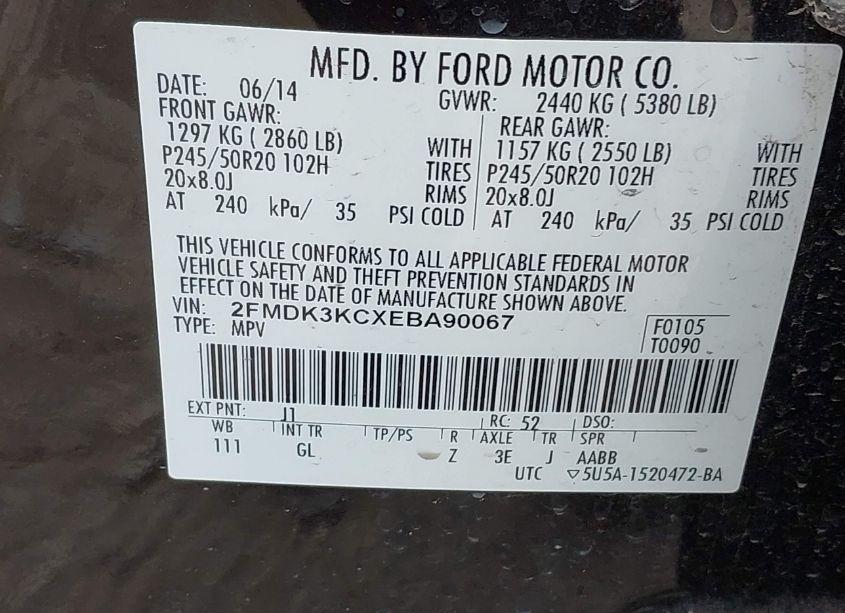 Photo 9 of 2014 Ford Edge LIMITED (VIN 2FMDK3KCXEBA90067)