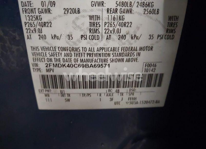 Photo 9 of 2009 Ford Edge SPORT (VIN 2FMDK40C69BA69571)