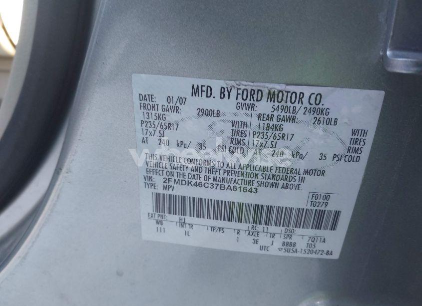 Photo 9 of 2007 Ford Edge SE (VIN 2FMDK46C37BA61643)