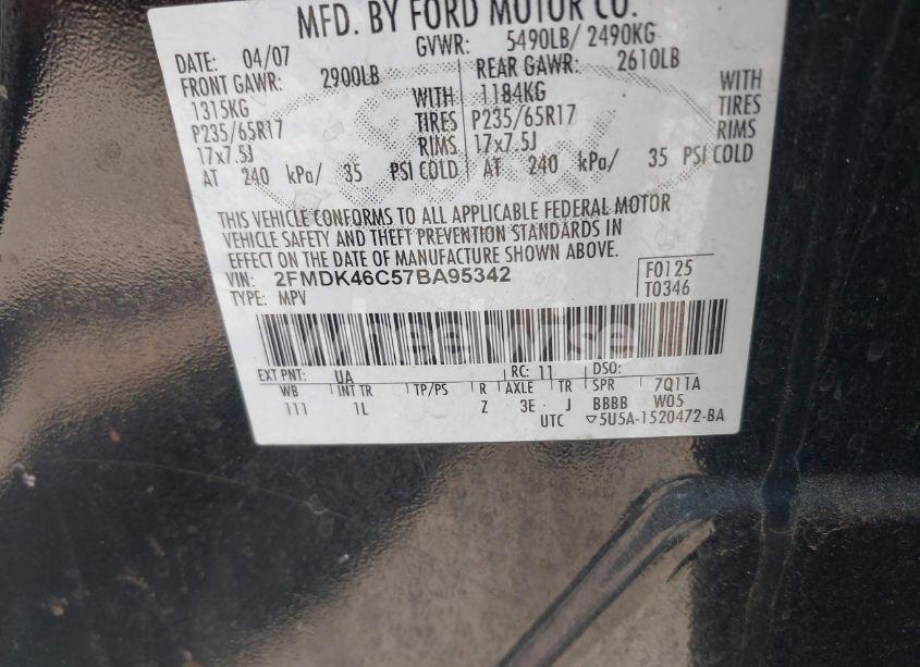 Photo 9 of 2007 Ford Edge SE (VIN 2FMDK46C57BA95342)