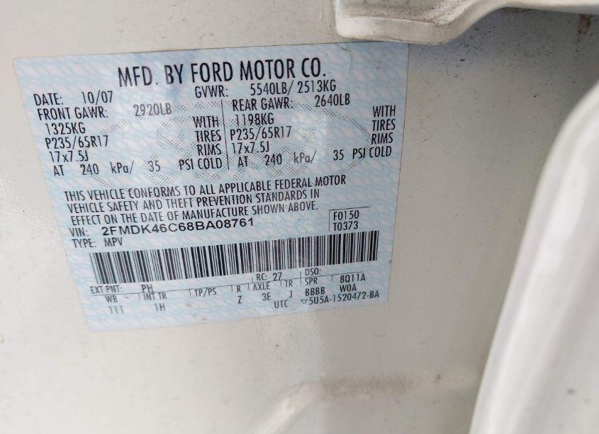 Photo 9 of 2008 Ford Edge SE (VIN 2FMDK46C68BA08761)