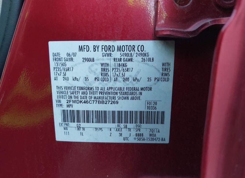 Photo 9 of 2007 Ford Edge SE (VIN 2FMDK46C77BB27269)