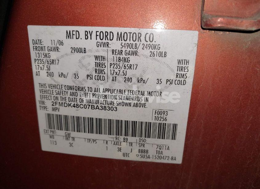 Photo 9 of 2007 Ford Edge SEL (VIN 2FMDK48C07BA38303)