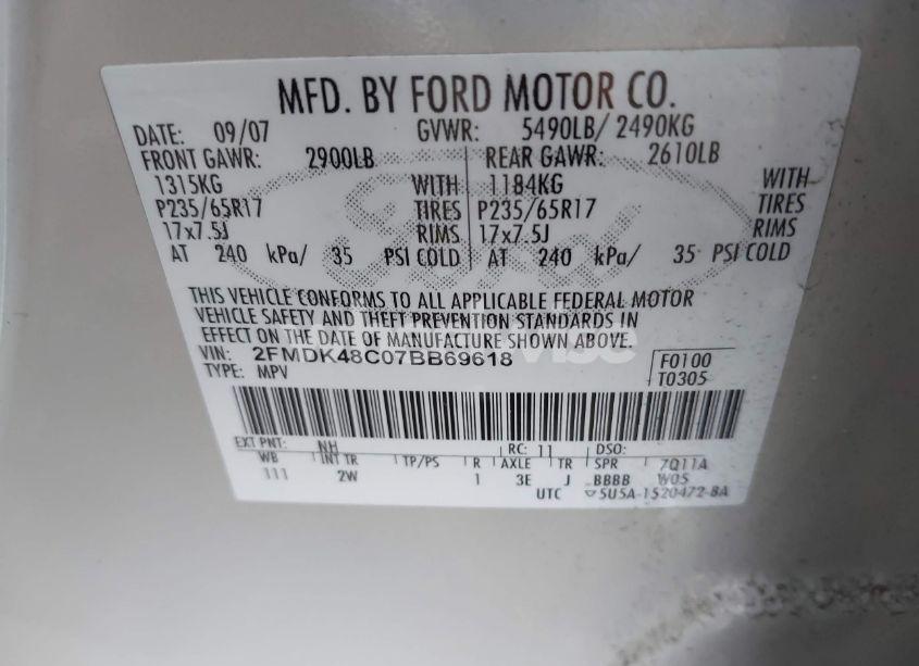 Photo 9 of 2007 Ford Edge SEL (VIN 2FMDK48C07BB69618)