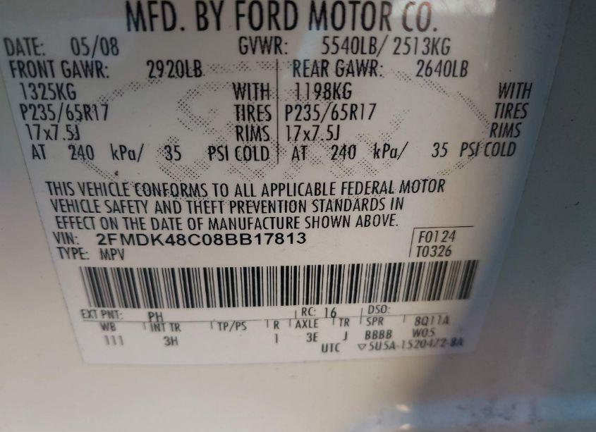 Photo 9 of 2008 Ford Edge SEL (VIN 2FMDK48C08BB17813)