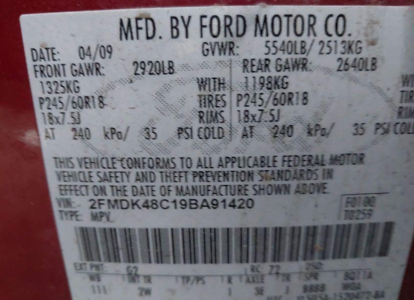 Photo 9 of 2009 Ford Edge SEL (VIN 2FMDK48C19BA91420)