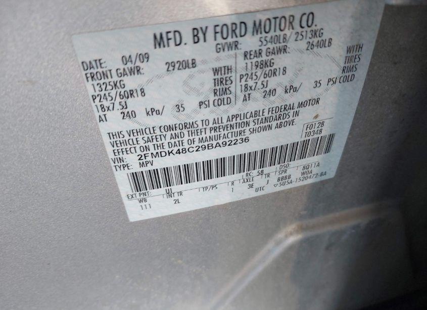 Photo 9 of 2009 Ford Edge SEL (VIN 2FMDK48C29BA92236)