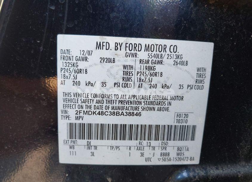 Photo 9 of 2008 Ford Edge SEL (VIN 2FMDK48C38BA38846)