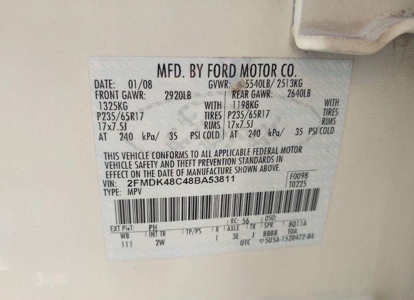Photo 9 of 2008 Ford Edge SEL (VIN 2FMDK48C48BA53811)