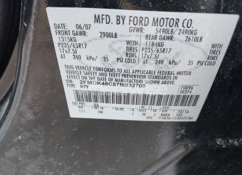 Photo 9 of 2007 Ford Edge SEL (VIN 2FMDK48C57BB32709)