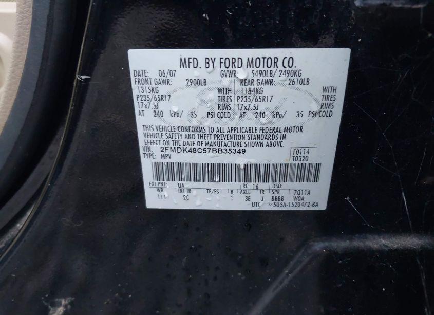 Photo 9 of 2007 Ford Edge SEL (VIN 2FMDK48C57BB35349)