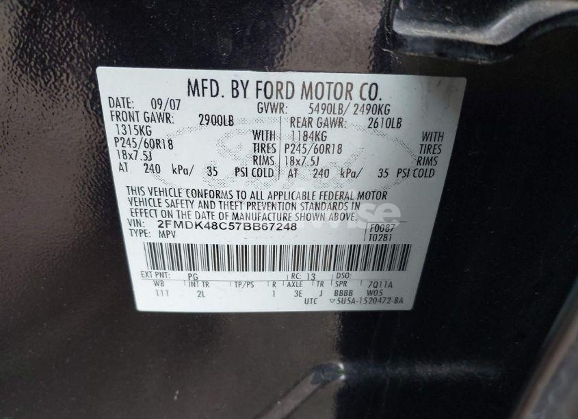 Photo 9 of 2007 Ford Edge SEL (VIN 2FMDK48C57BB67248)
