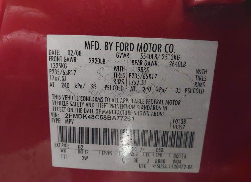 Photo 9 of 2008 Ford Edge SEL (VIN 2FMDK48C58BA77261)