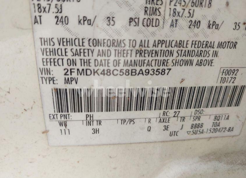 Photo 9 of 2008 Ford Edge SEL (VIN 2FMDK48C58BA93587)