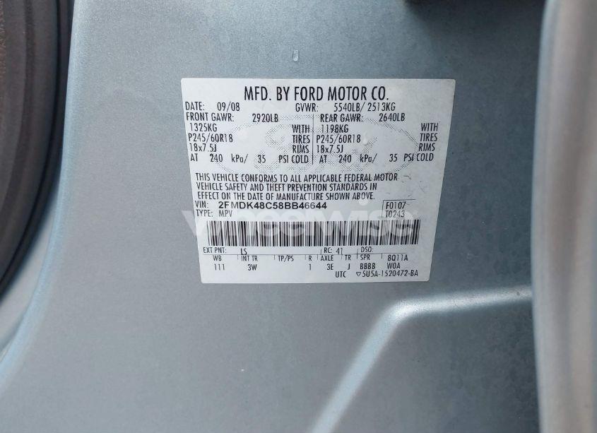 Photo 9 of 2008 Ford Edge SEL (VIN 2FMDK48C58BB46644)