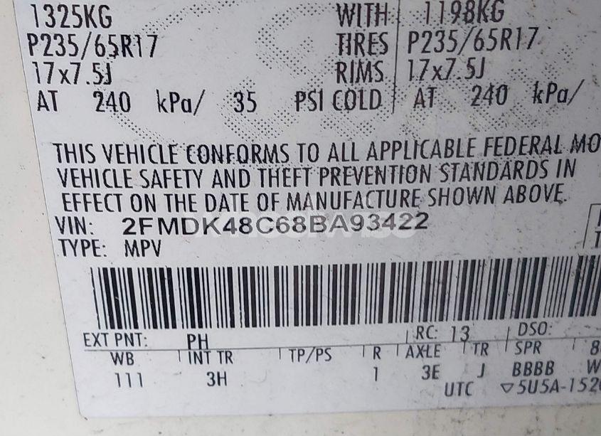 Photo 9 of 2008 Ford Edge SEL (VIN 2FMDK48C68BA93422)