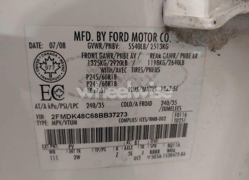 Photo 9 of 2008 Ford Edge SEL (VIN 2FMDK48C68BB37273)