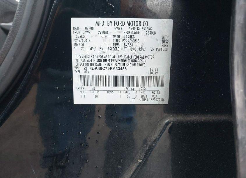Photo 9 of 2009 Ford Edge SEL (VIN 2FMDK48C79BA33456)