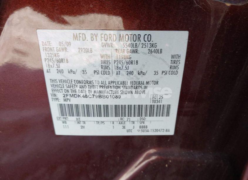Photo 9 of 2009 Ford Edge SEL (VIN 2FMDK48C79BB01089)