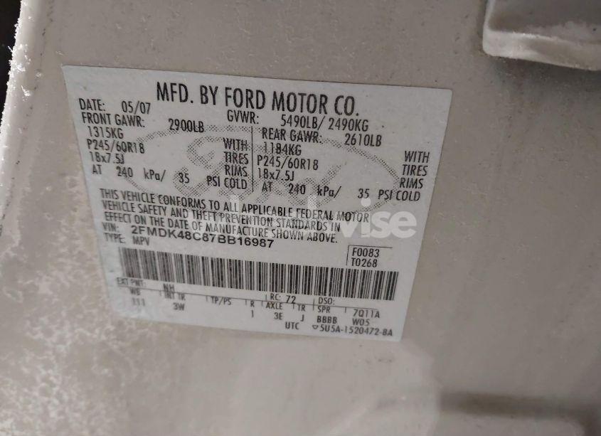 Photo 9 of 2007 Ford Edge SEL (VIN 2FMDK48C87BB16987)