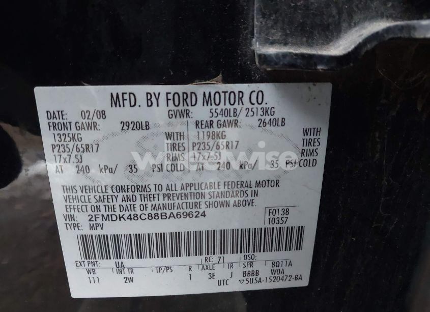 Photo 9 of 2008 Ford Edge SEL (VIN 2FMDK48C88BA69624)