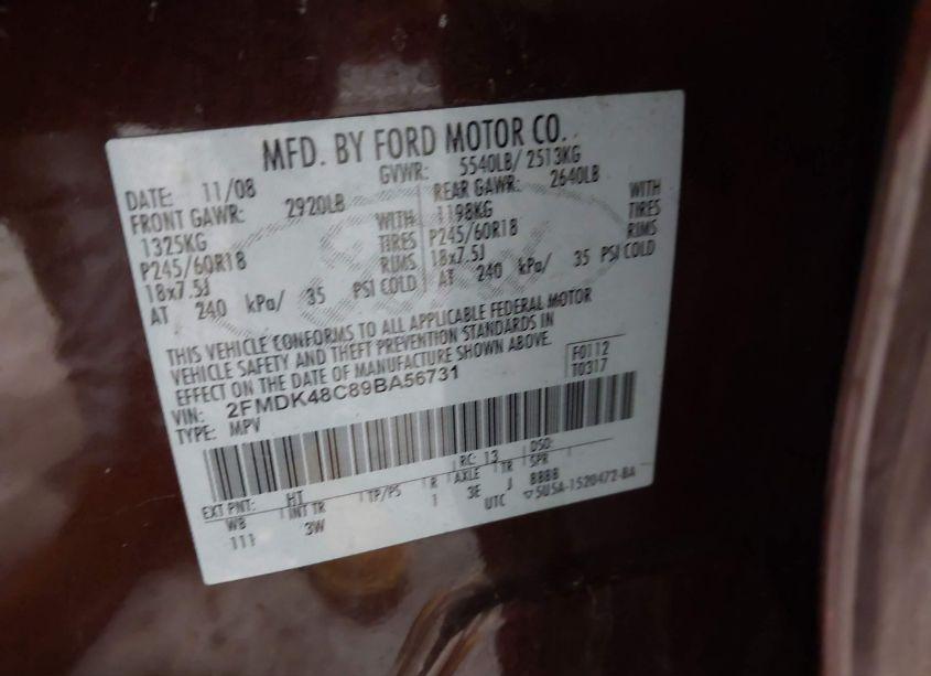 Photo 9 of 2009 Ford Edge SEL (VIN 2FMDK48C89BA56731)