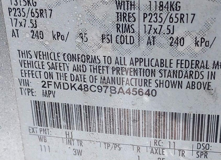 Photo 9 of 2007 Ford Edge SEL (VIN 2FMDK48C97BA45640)